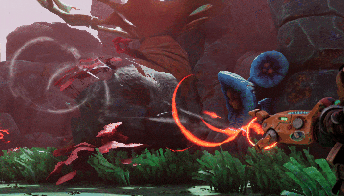 The absorb effect in action, used throughout the game to clean up the world.